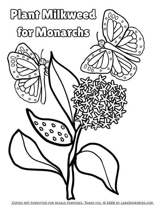 Monarch butterflies and Common Milkweed Coloring page 3+  156 KB PDF Free download